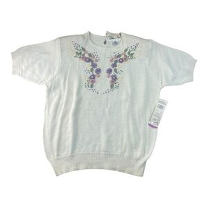 Vintage Alfred Dinner NWT NOS Cottage Core Sweater Small Floral Accent White
